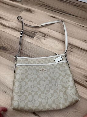 Coach Tan Signature Canvas Crossbody with White Trim